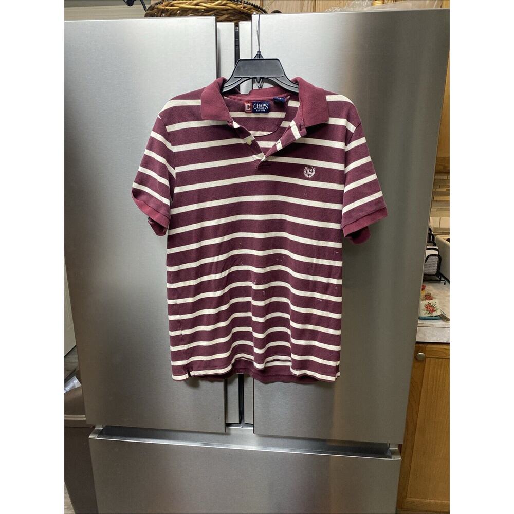 Chaps Mens Red White Striped Cotton Short Sleeve Golf Polo Shirt Size Large